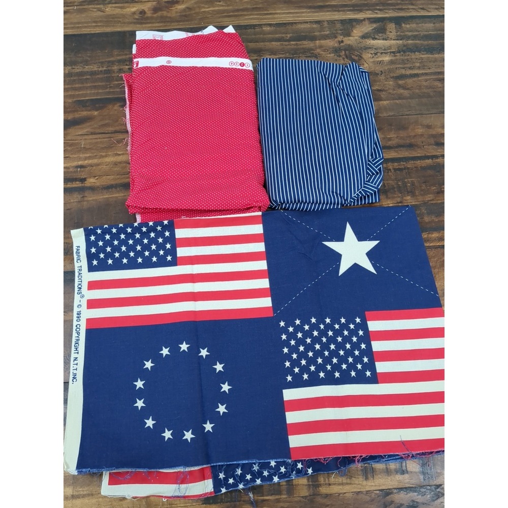 Lot of Fabric Patriotic Flag Red white‎ blue 1lb 3oz